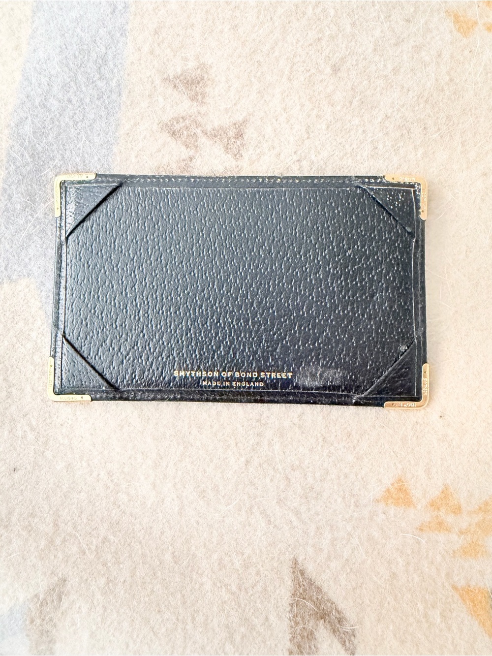 Smythson of Bond Street Black Leather Card Holder with Gold Corners